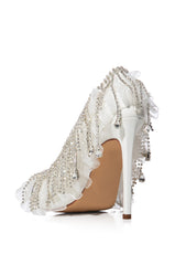 AZALEA WANG DRIPPING DIAMONDS RUFFLE PUMP IN WHITE