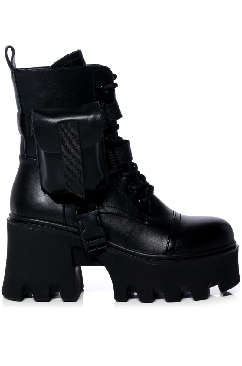AZALEA WANG FOLLOW CHUNKY COMBAT BOOTIE IN BLACK