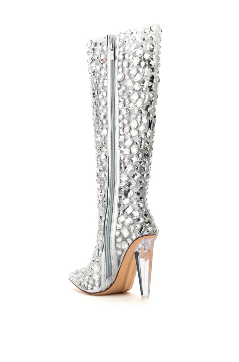 AZALEA WANG HONEY EMBELLISHED PVC CHUNKY BOOT IN SILVER