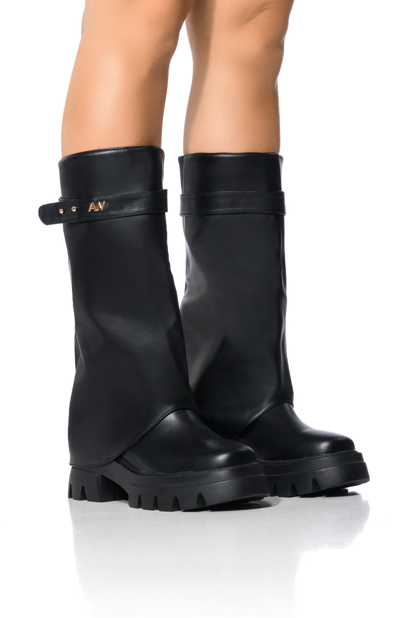 AZALEA WANG JET FOLD OVER FLATFORM BOOT IN BLACK