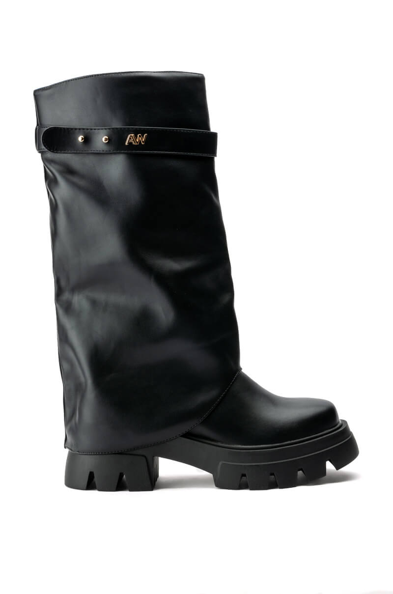 AZALEA WANG JET FOLD OVER FLATFORM BOOT IN BLACK