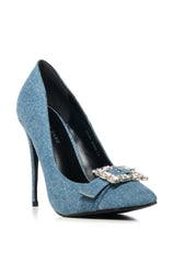 AZALEA WANG JOLIET DENIM DIAMOND BUCKLE PUMP