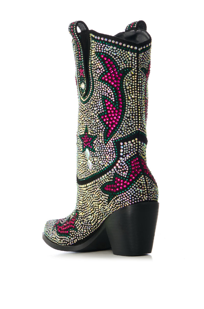 AZALEA WANG KAITLAND MULTI RHINESTONE WESTERN BOOTIE
