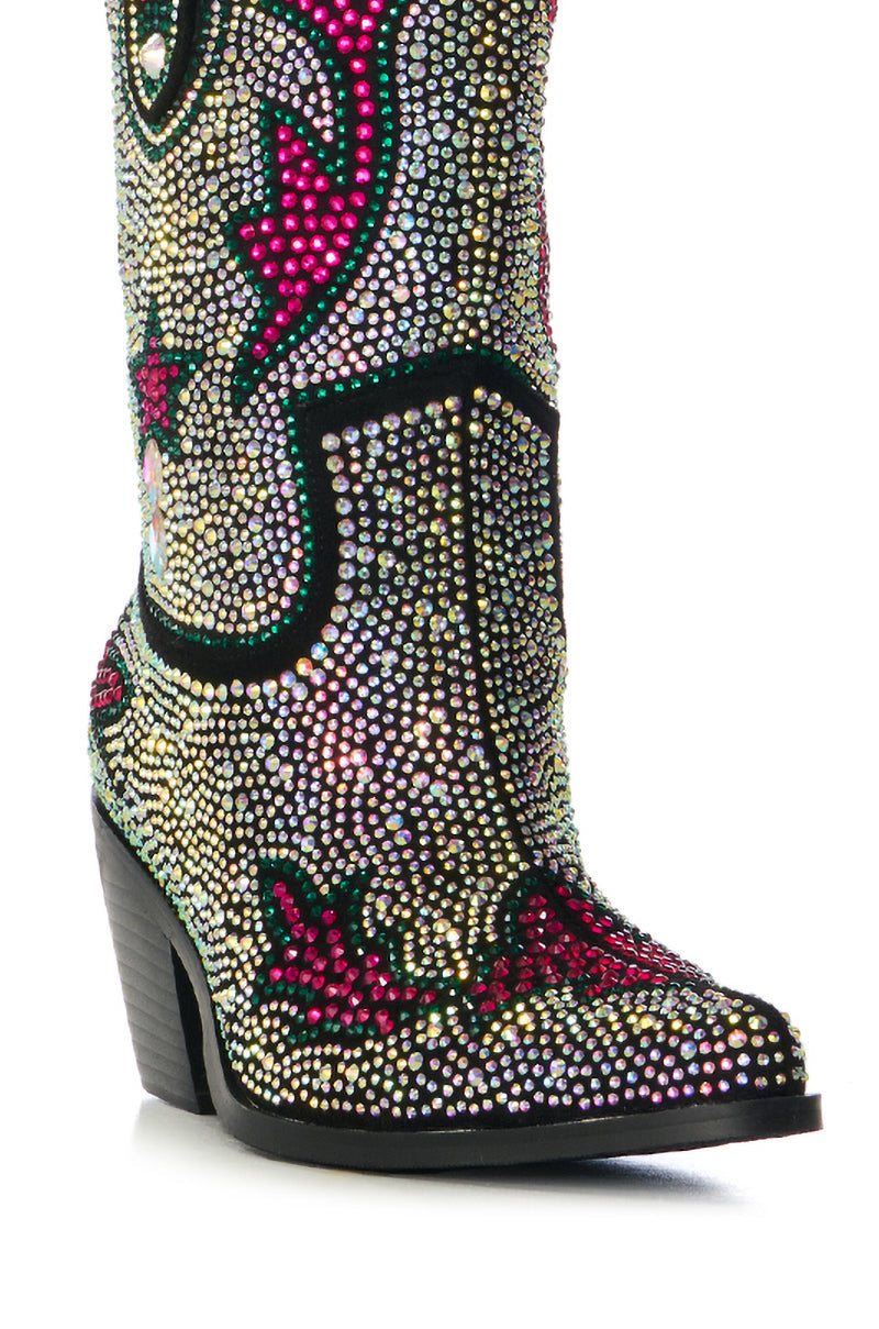 AZALEA WANG KAITLAND MULTI RHINESTONE WESTERN BOOTIE