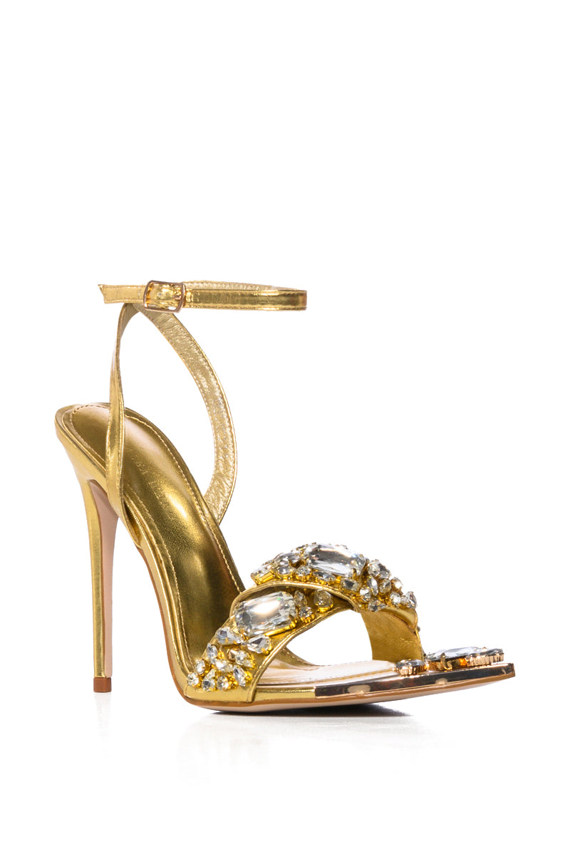 AZALEA WANG TILLY RHINESTONE STILETTO SANDAL IN GOLD