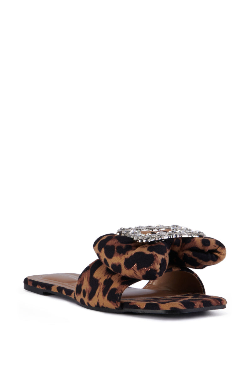 AZALEA WANG KESTRELL LEOPARD PRINT RHINESTONE BUCKLE SANDAL