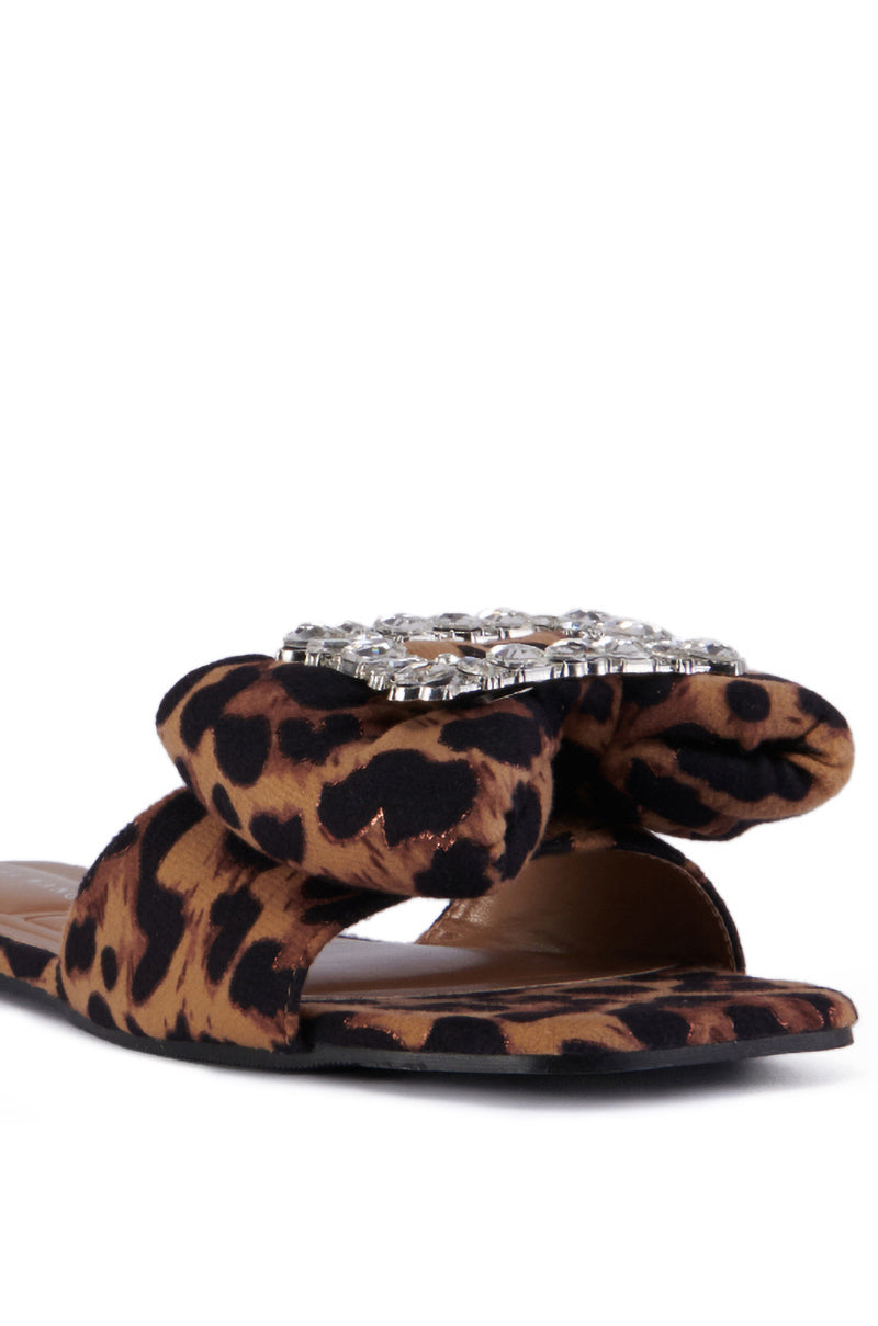 AZALEA WANG KESTRELL LEOPARD PRINT RHINESTONE BUCKLE SANDAL