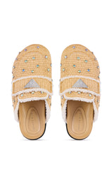 AZALEA WANG KORYNN BEIGE EMBELLISHED RAFFIA FLAT