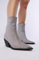 AZALEA WANG LADONNE SILVER RHINESTONE WESTERN BOOTIE