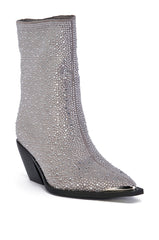 AZALEA WANG LADONNE SILVER RHINESTONE WESTERN BOOTIE