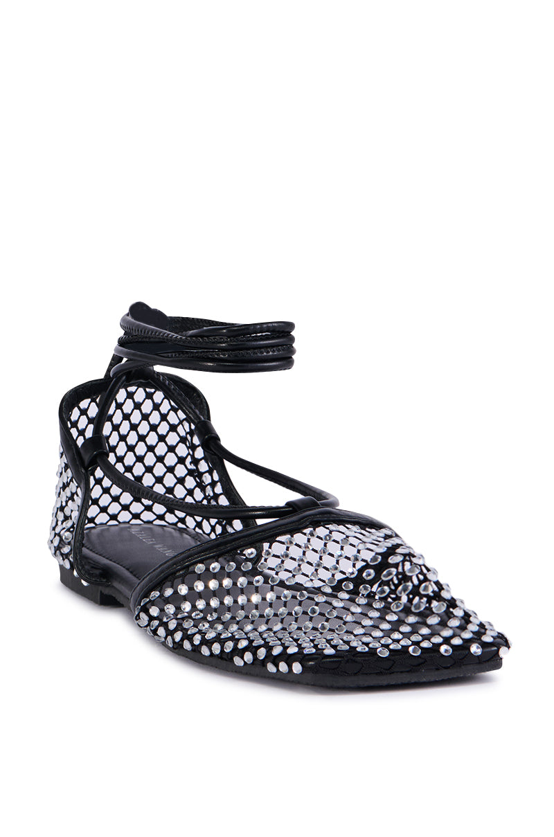AZALEA WANG LIVINGTON BLACK RHINESTONE MESH FLAT