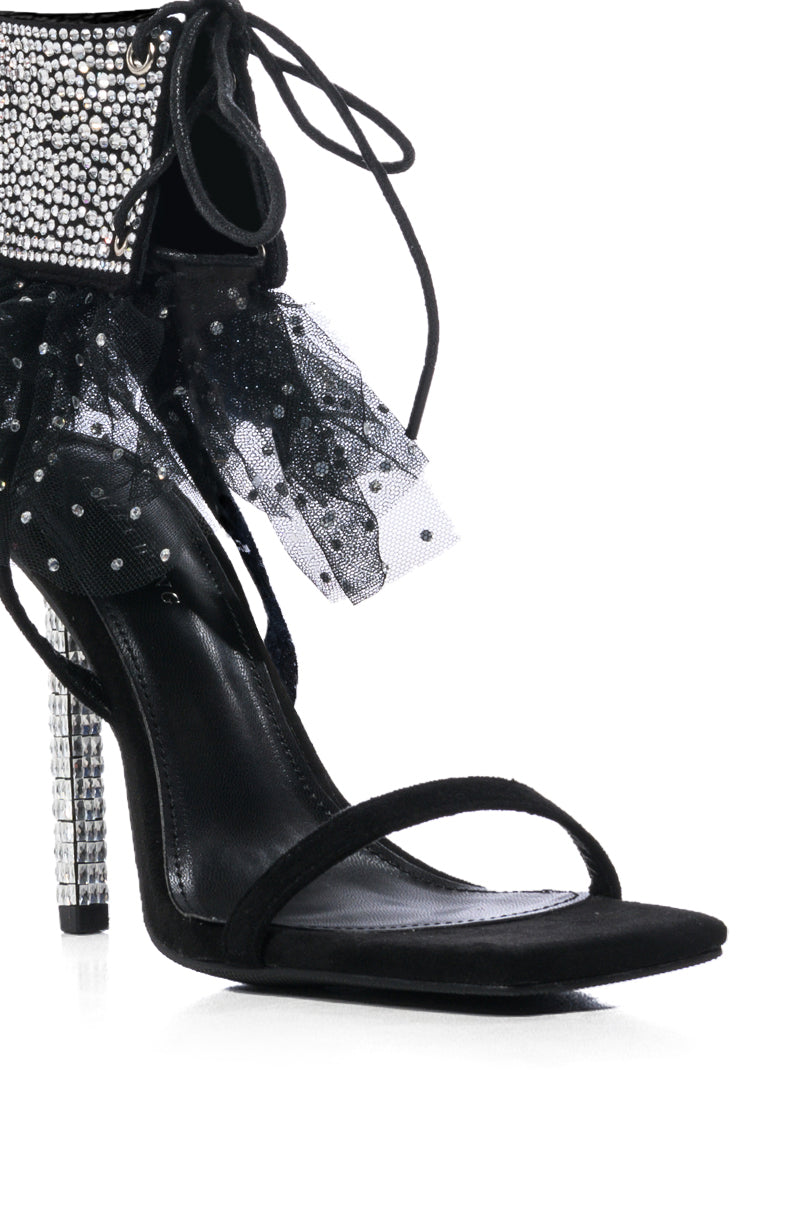 AZALEA WANG MITO BLACK RHINESTONE LACE UP SANDAL