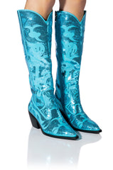 AZALEA WANG BRAELYN EMBELLISHED BOOT IN BLUE