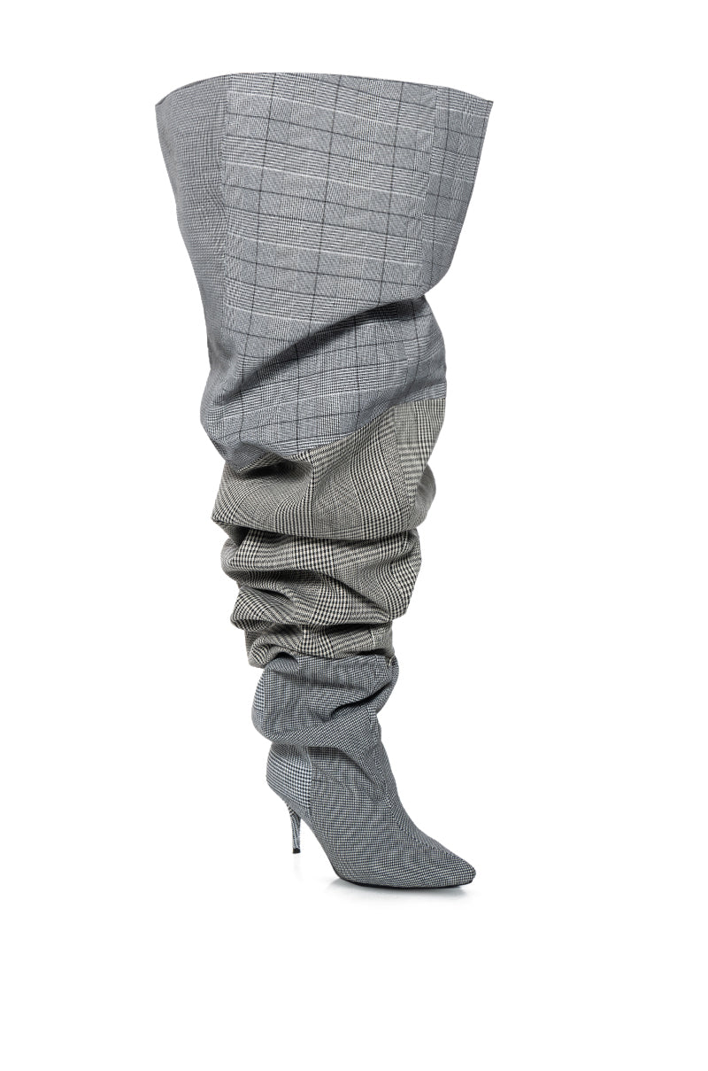 AZALEA WANG NEMY PLAID KITTEN HEEL THIGH HIGH BOOT