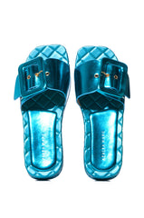 AZALEA WANG LIZZO BLUE METALLIC SANDAL WITH BUCKLE
