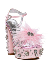 AZALEA WANG KIKI EMBELLISHED CHUNKY SANDAL IN LIGHTPINK