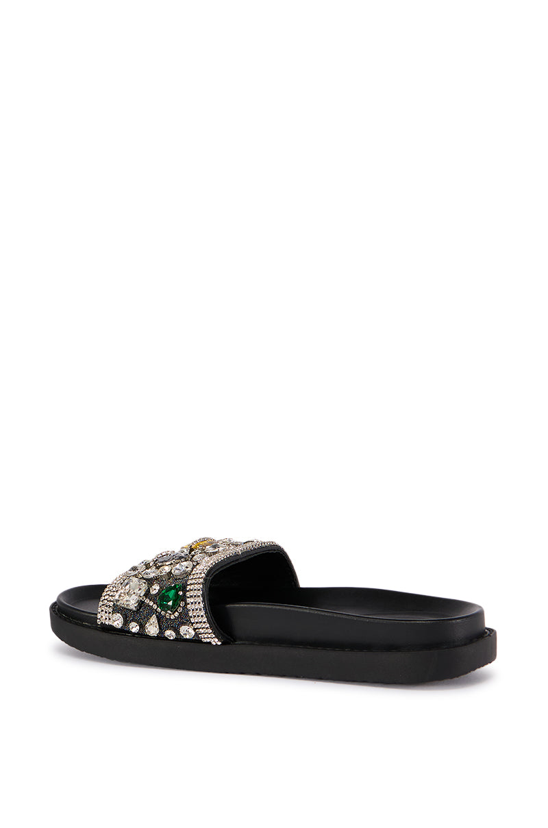 AZALEA WANG POLINA EMBELLISHED SLIDE SANDAL IN BLACK