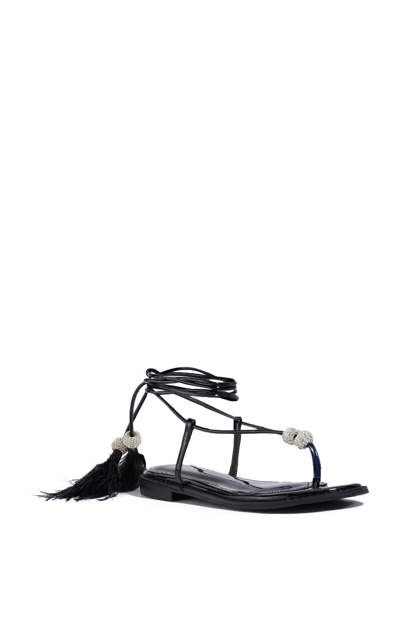 AZALEA WANG ROCKFORD TIE UP FLAT SANDAL IN BLACK