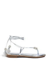 AZALEA WANG ROCKFORD TIE UP FLAT SANDAL IN SILVER