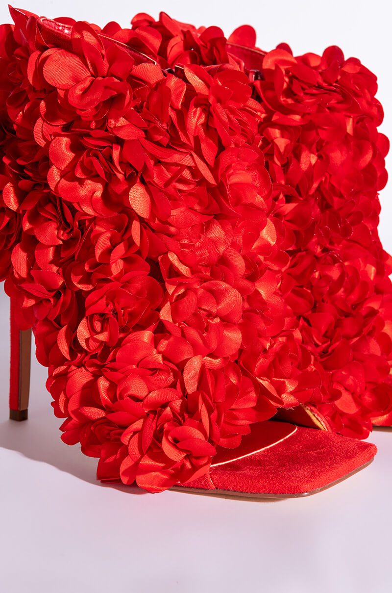 AZALEA WANG ROSA FLOWER STILETTO BOOTIE IN RED