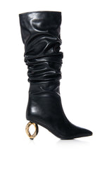 AZALEA WANG ROSIER BLACK NOVELTY HEEL RUCHED BOOT
