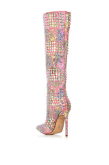 AZALEA WANG RUBINA BROCADE RHINESTONE BOOT IN PINK