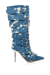 AZALEA WANG SEDNA DENIM BELT DETAIL BOOT