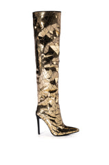 AZALEA WANG SHATTERED METALLIC STILETTO BOOT IN GOLD