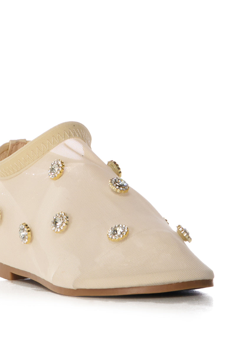 AZALEA WANG SIEGFRIED GEM EMBELLISHED MESH FLAT IN NUDE