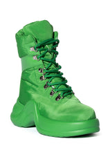 AZALEA WANG SKYLAR EDGY LACE UP BOOTIE IN GREEN