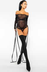 AZALEA WANG HEARTOUT THIGH HIGH STILETTO BOOT IN BLACK STRETCH
