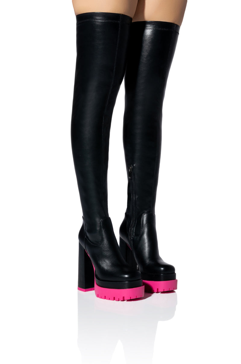 AZALEA WANG CHAR THIGH HIGH BLACK BOOT IN PINK