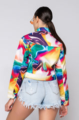 AZALEA WANG SWIRL PRINTED DENIM JACKET