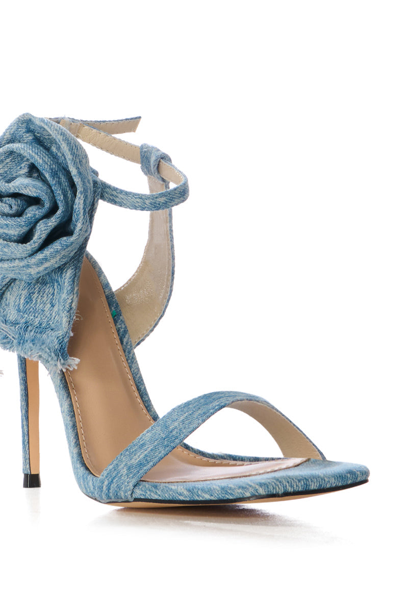 AZALEA WANG TOSHI DENIM FLOWER DETAIL SANDAL