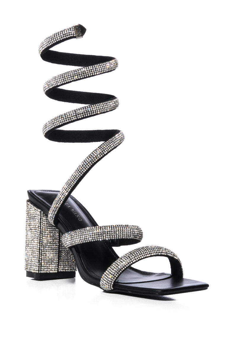 AZALEA WANG URSULA SILVER COIL WRAP CHUNKY HEEL SANDAL