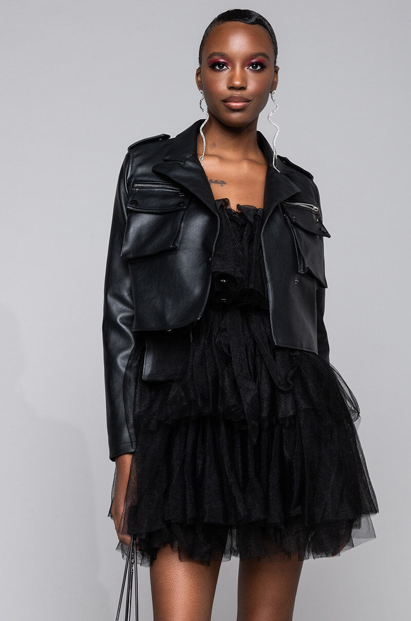 AZALEA WANG UTILITY PLEATHER JACKET