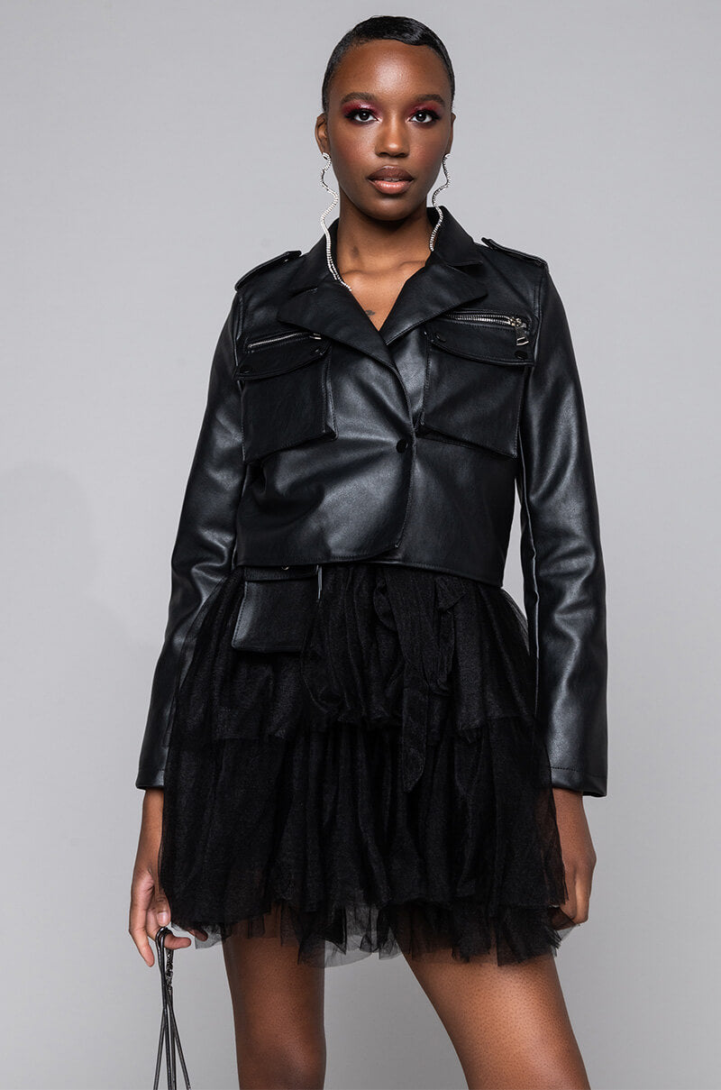 AZALEA WANG UTILITY PLEATHER JACKET