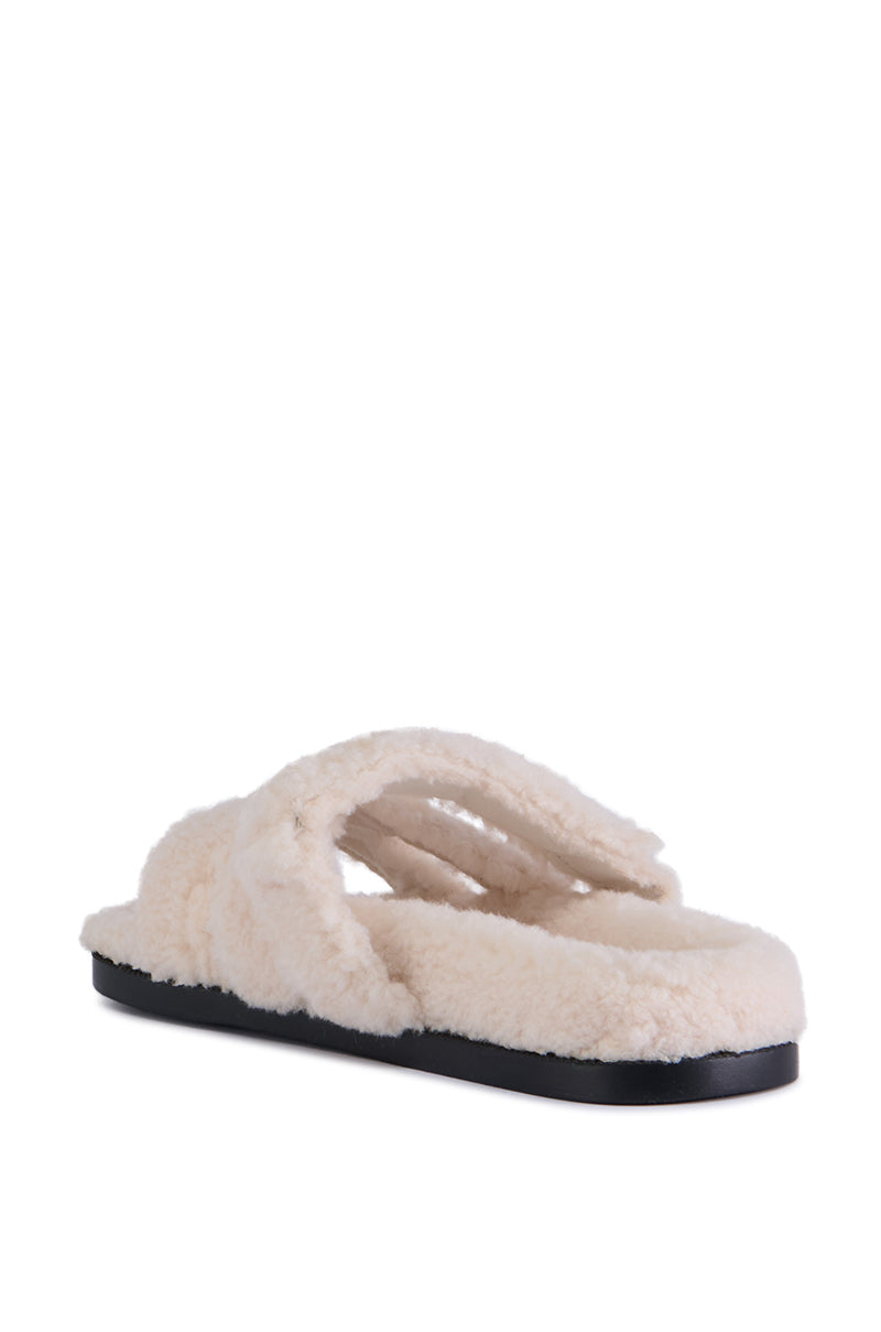 AZALEA WANG VIVEK WHITE FUZZY SLIP ON SANDAL