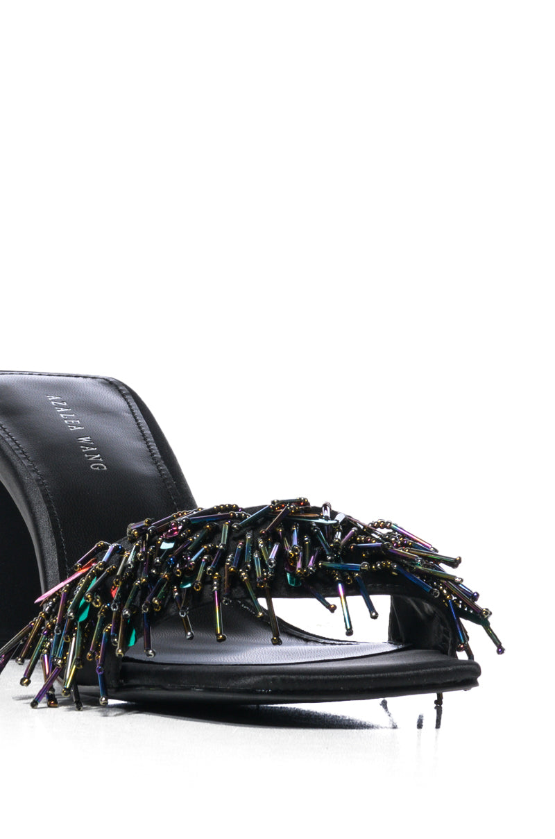 AZALEA WANG VIVIANNA BEADED FRINGE SANDAL IN BLACK