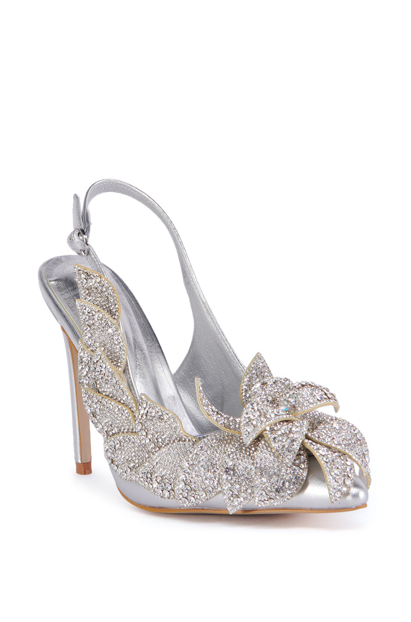 AZALEA WANG WEATHERLY SILVER FLOWER EMBELLISHED PUMP