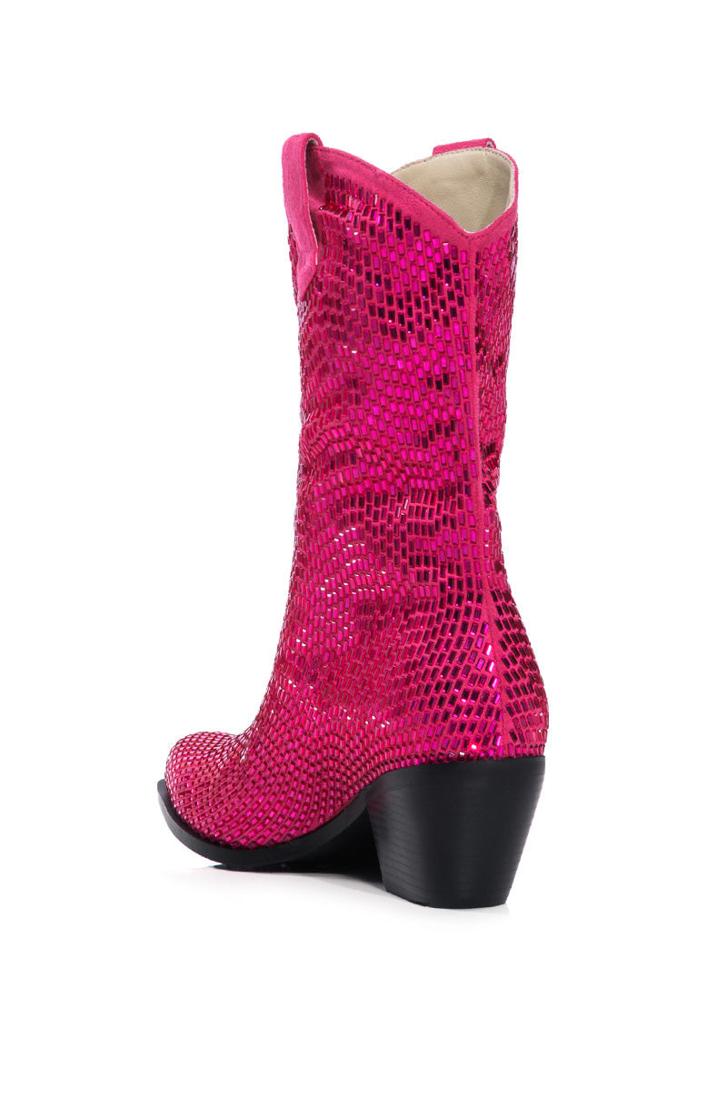 AZALEA WANG WELLINGTON WESTERN EMBELLISHED BOOTIE IN FUCHSIA