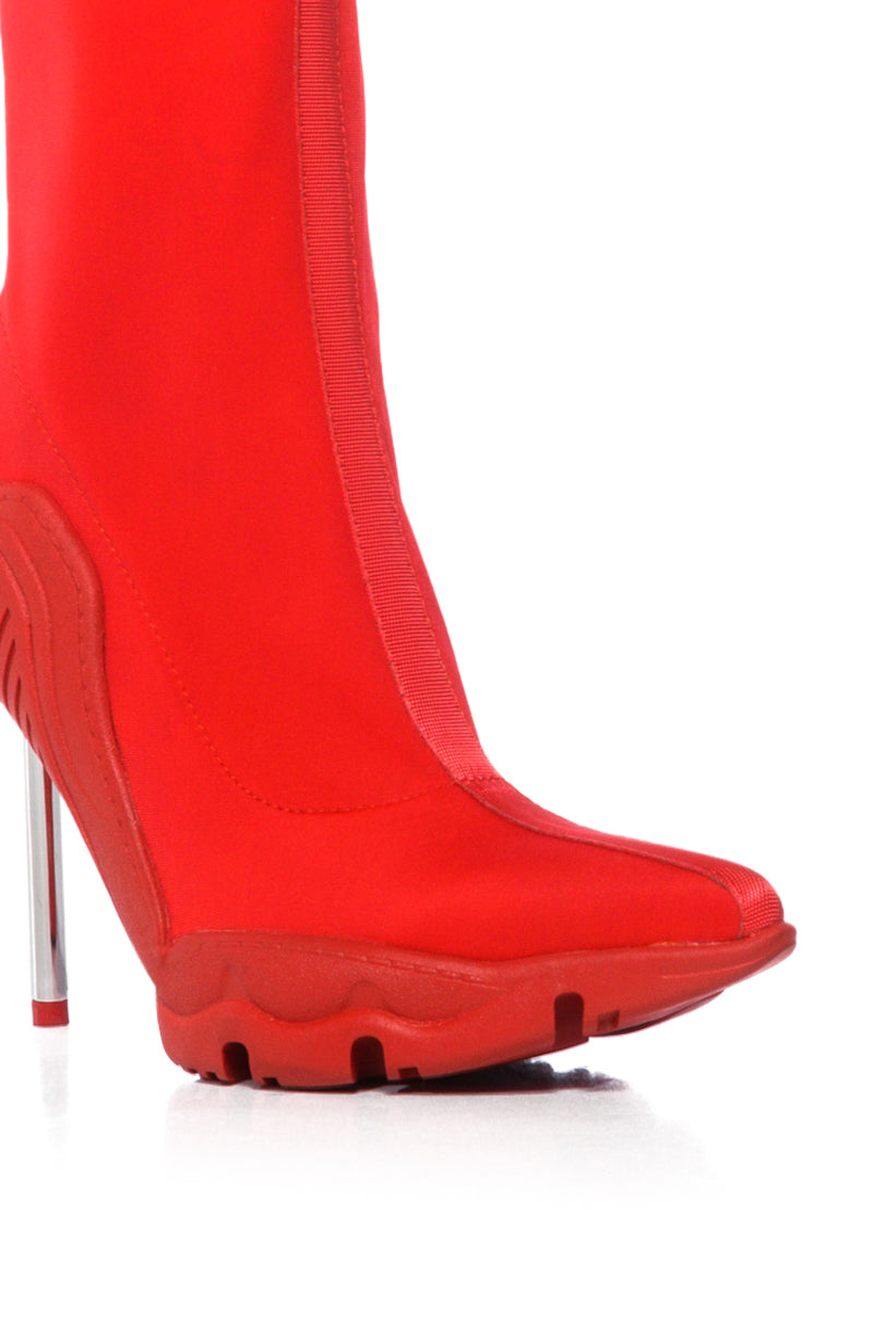 AZALEA WANG WILBER BOOTIE WITH STRETCH NEOPRENE IN RED