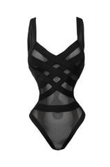 BANDAGE SLEEVELESS BODYSUIT BLACK