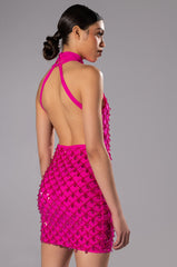 BEAUTIFUL MISTAKES MOCK NECK LOW BACK BEADED MINI DRESS