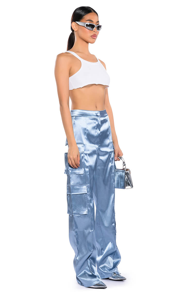 BEAUTY RAINS SATIN CARGO PANTS