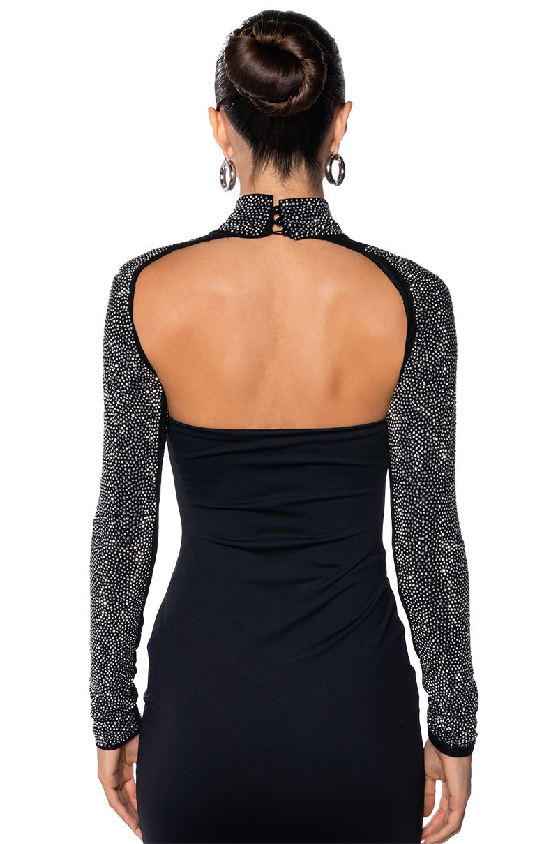 BELLA RHINESTONE ULTRA CROP MOCK NECK LAYERING TOP