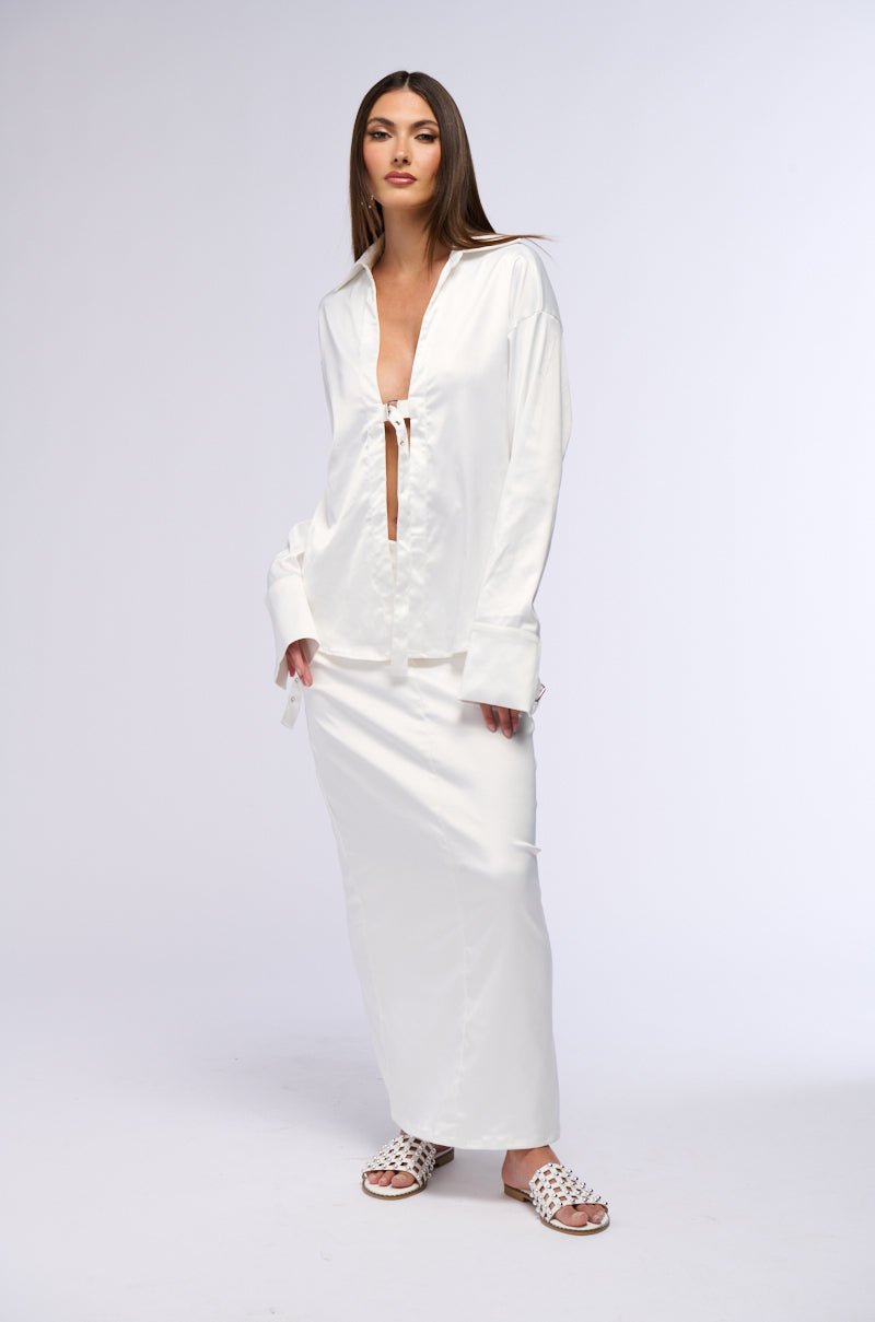 BELLISSIMA SATIN FINISH MAXI SKIRT IN WHITE