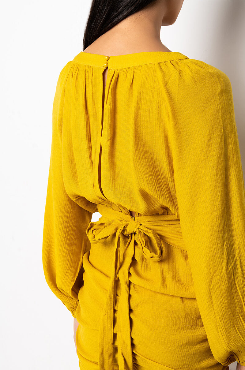 BOHO VIBES RUCHED MINI DRESS