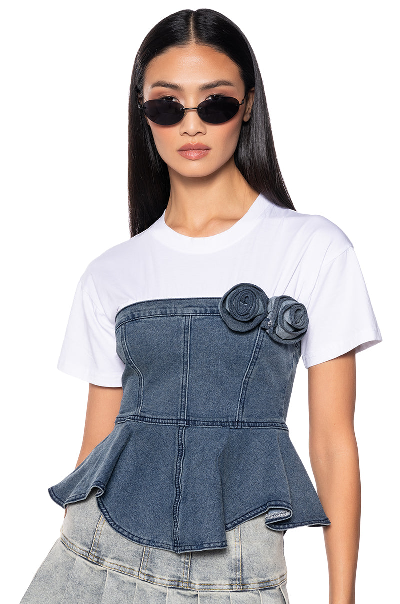 BREATHE ME IN DENIM CORSET TSHIRT
