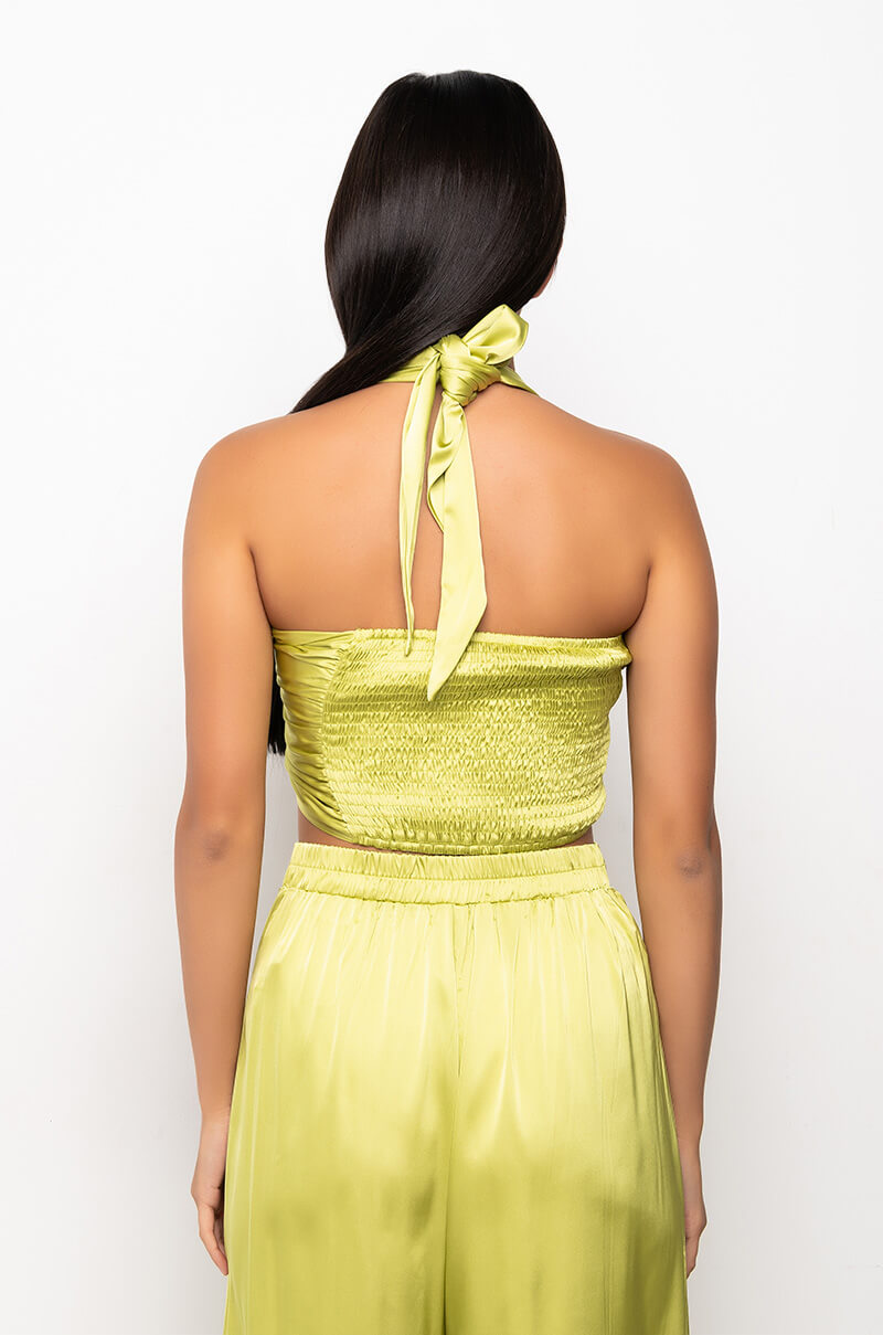CANT RELATE TWIST FRONT SATIN CROP TOP